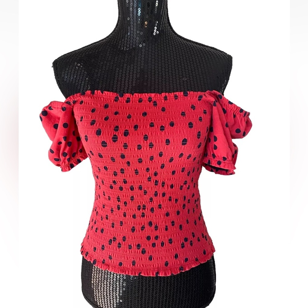Anthropologie Dolan Left Coast Smocked Puff-Sleeved Top Red Size XS Women’s - Picture 10 of 16